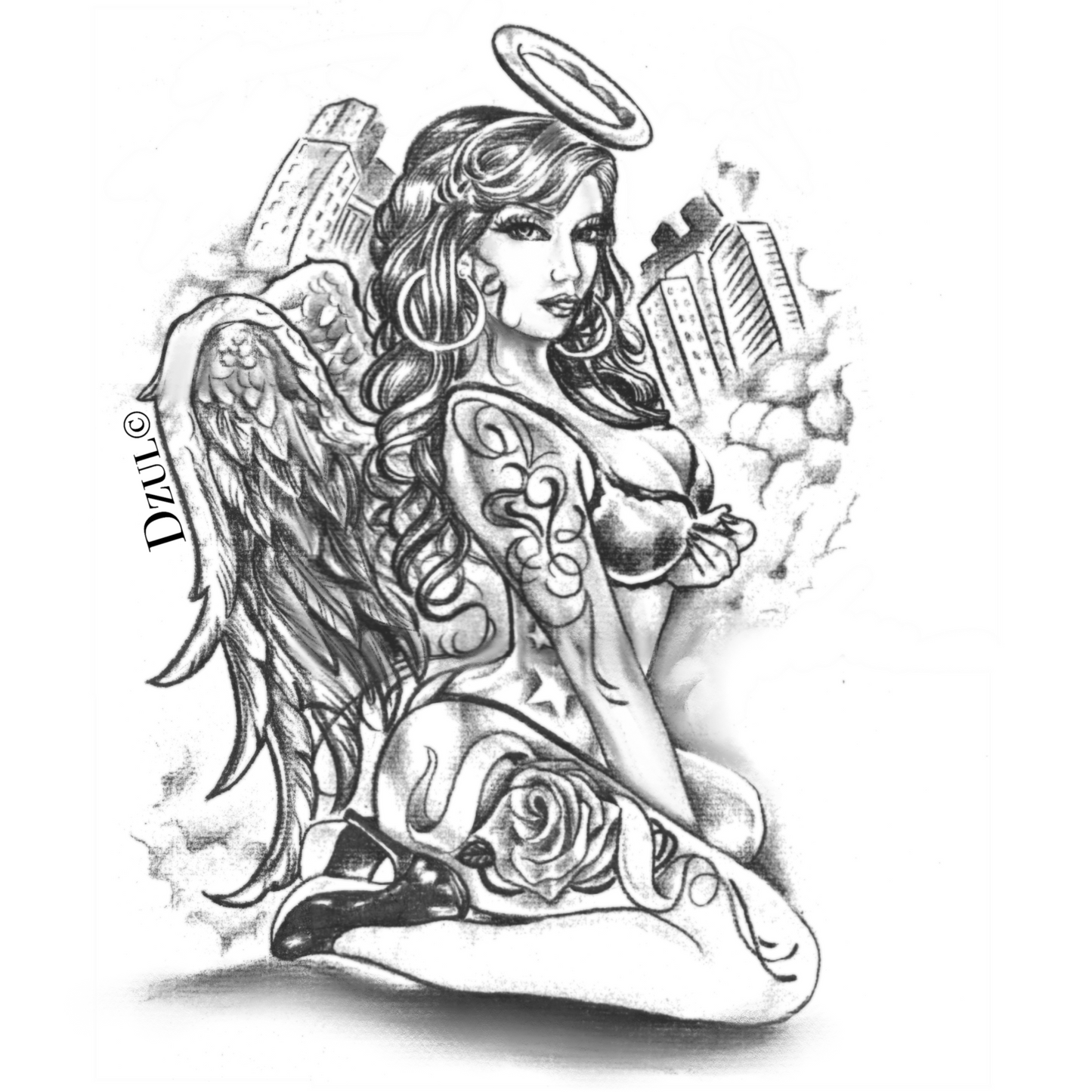 Pin-Up Angel Temporary Tattoo