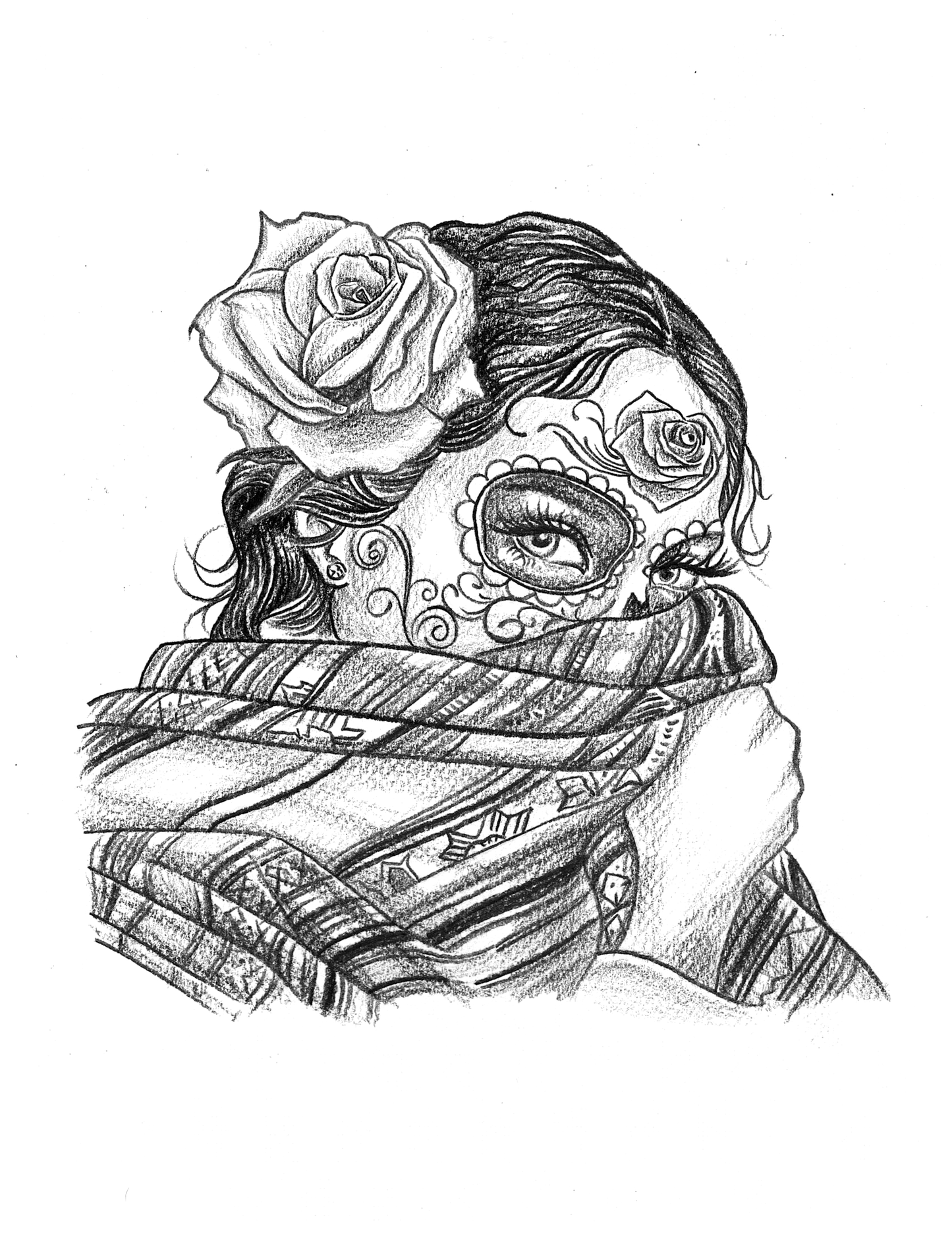 Pin-Up Sugar Skull Sarape Art Print