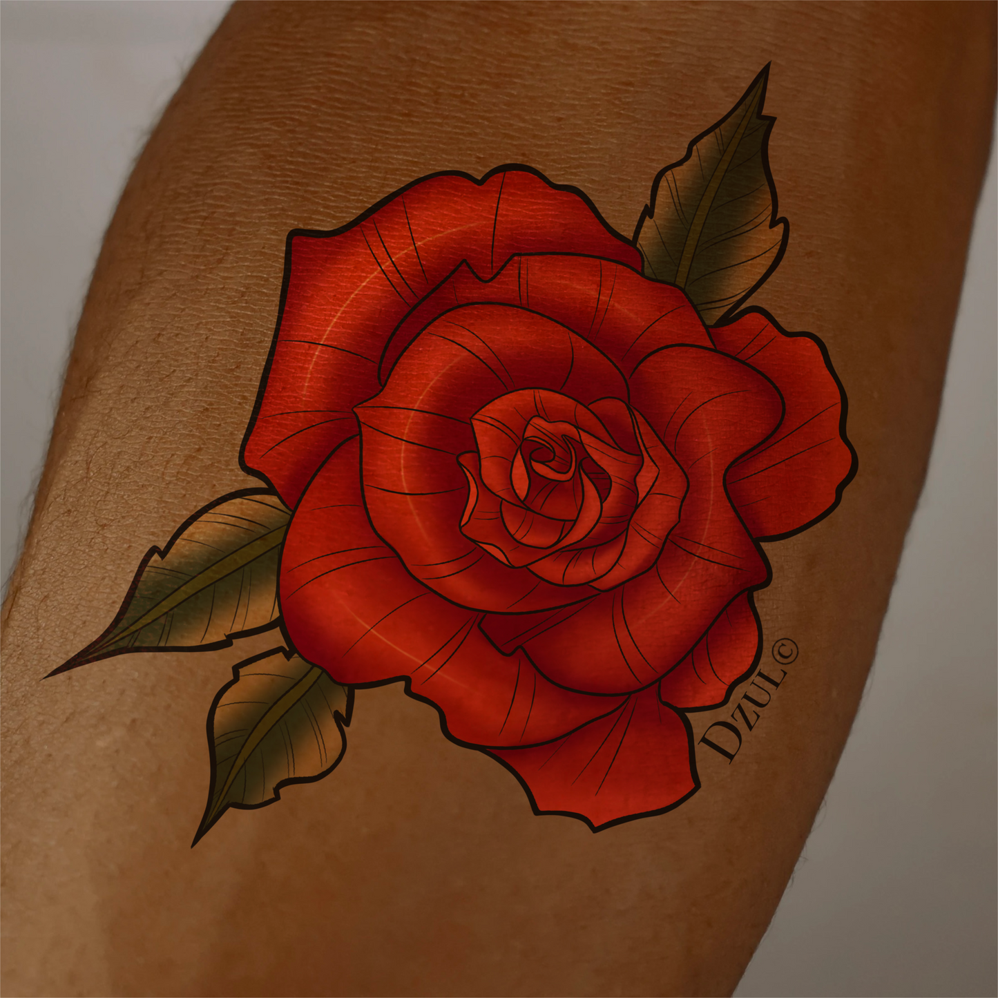 Neo-Traditional Rose Temporary Tattoo