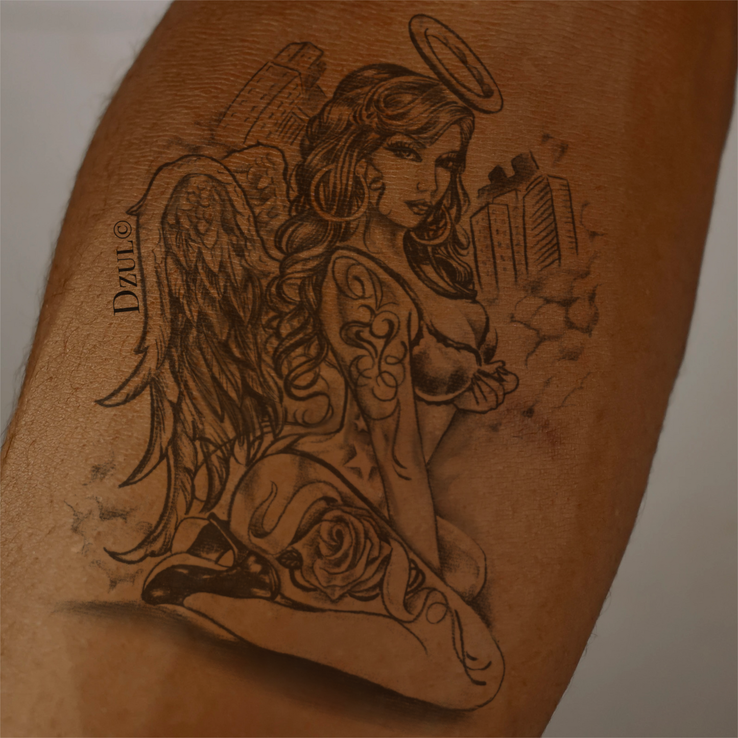 Pin-Up Angel Temporary Tattoo