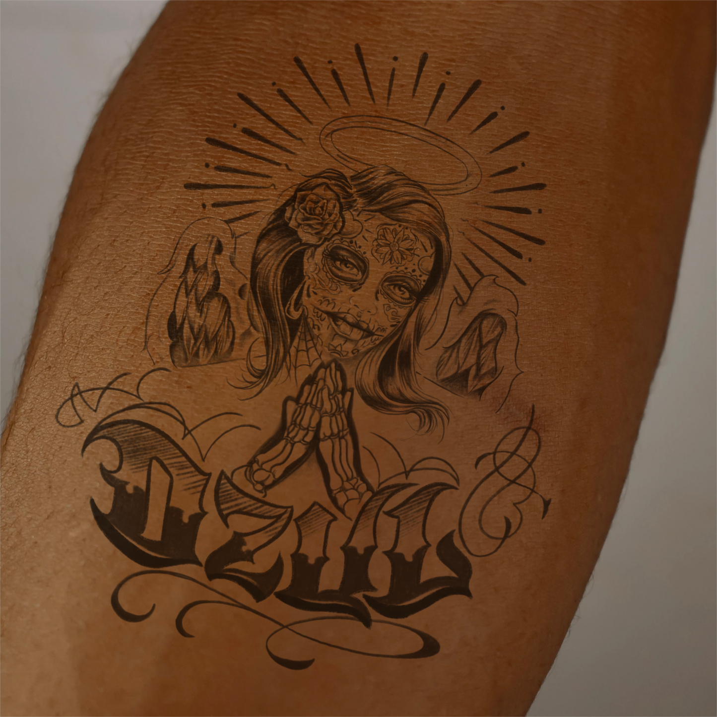 Sugar Skull Angel Temporary Tattoo