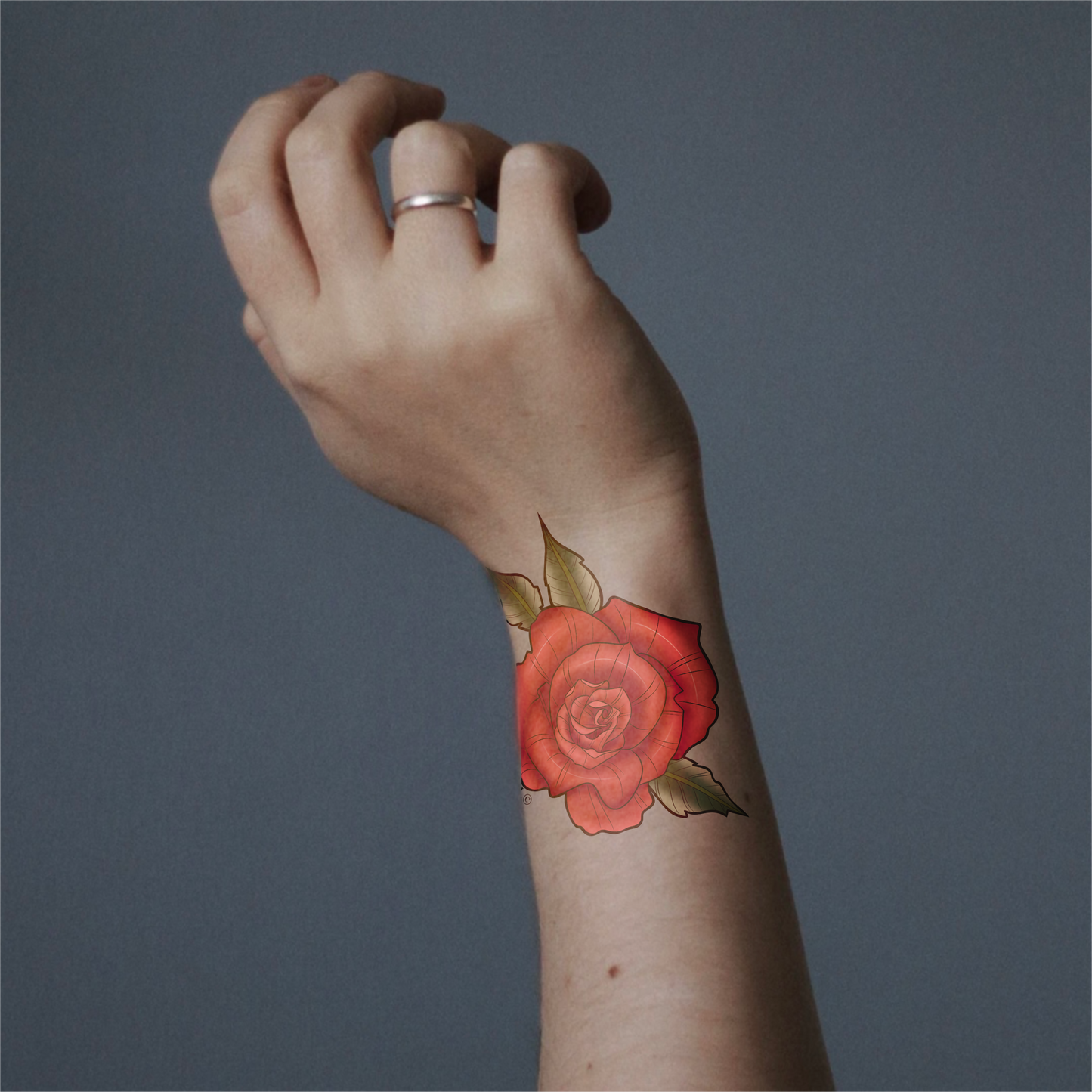 Neo-Traditional Rose Temporary Tattoo