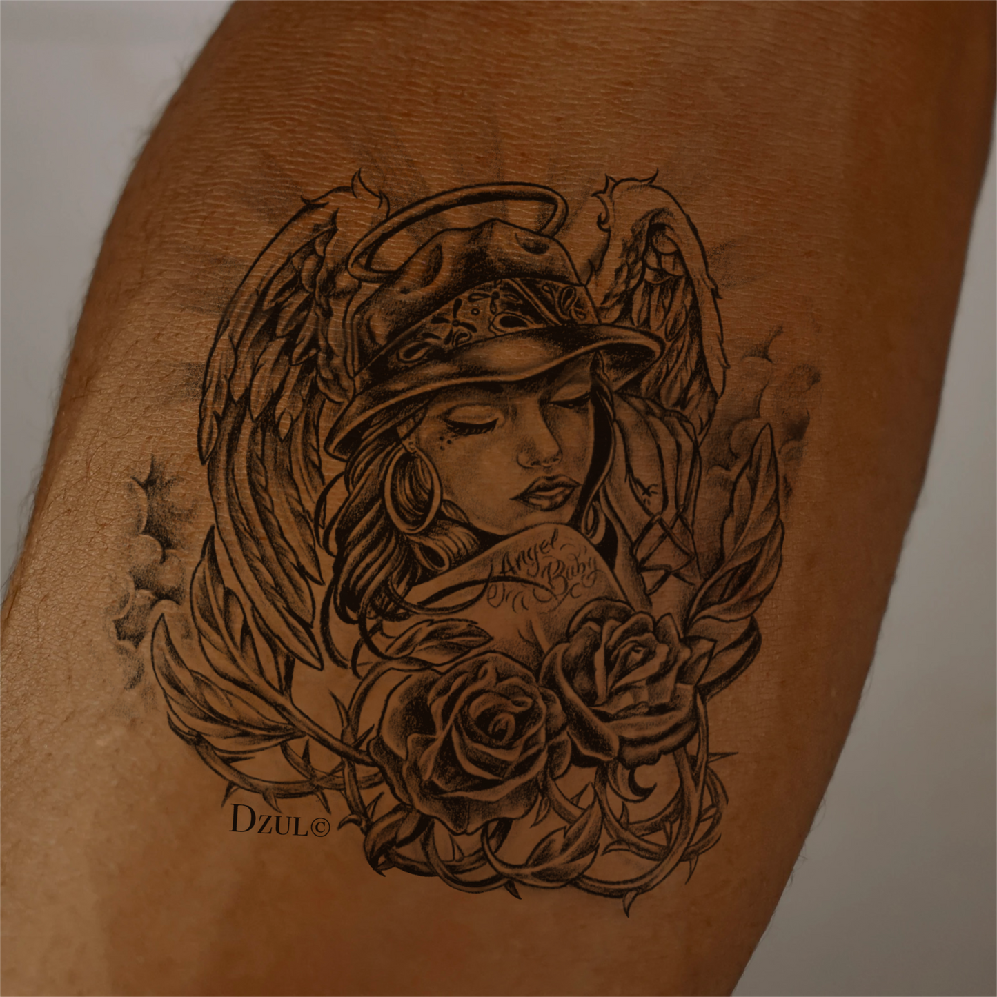 Floral Angel Temporary Tattoo