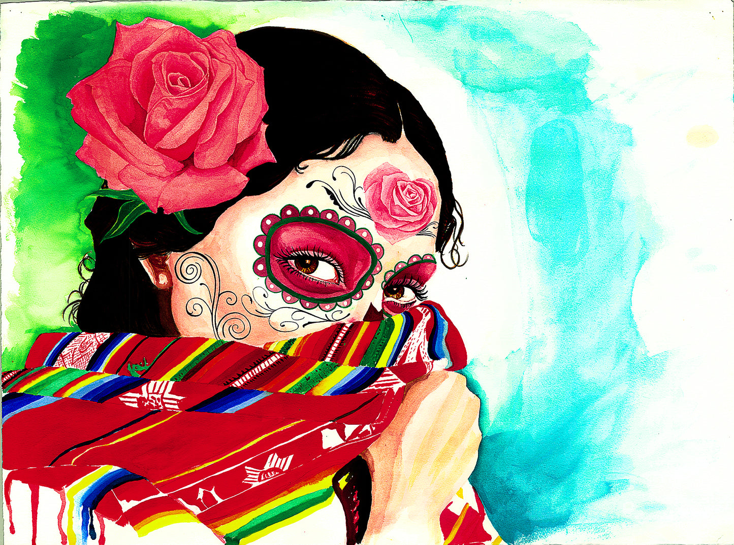 Color Pin-Up Sugar Skull Serape Art Print