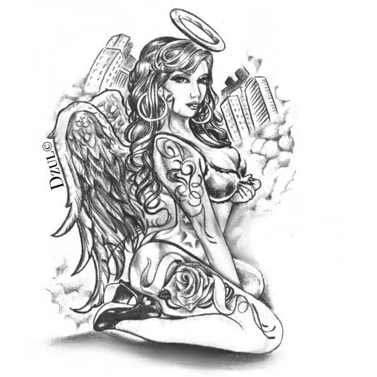 Pin-Up Angel Temporary Tattoo