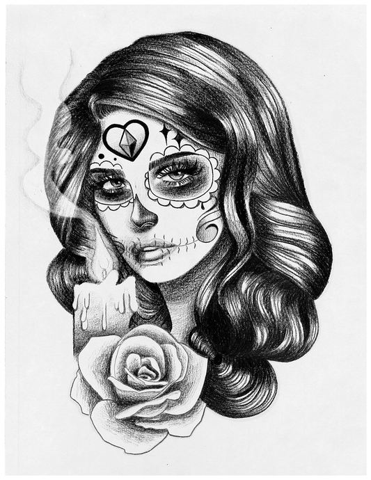 Pin-Up Sugar Skull With Candle Art Print