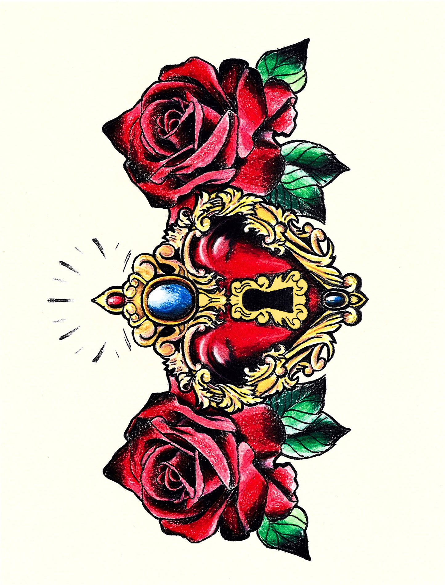 Rose and Heart Lock Art Print